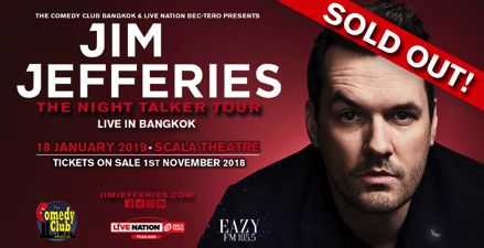 Poster for The Comedy Club Bangkok and Live Nation BEC-Tero are proud to present Jim Jefferies at the Scala Theatre., Friday 18 January 2019