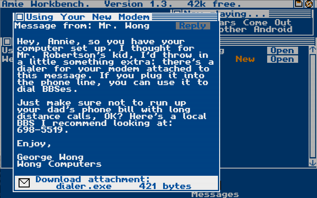 The retro computer interface in Digital: A Love Story