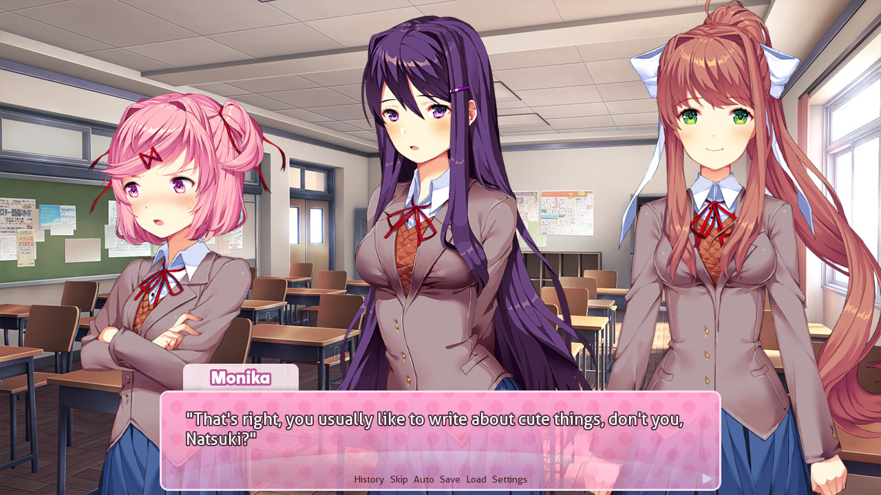 An official screenshot of Doki Doki Literature Club