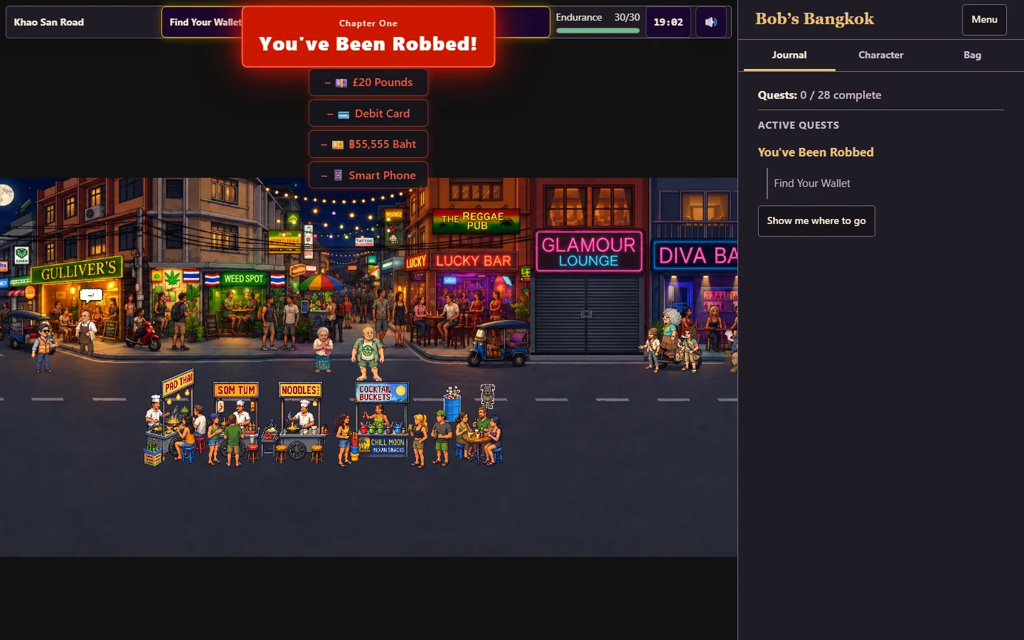 Bangkok City of Legends gameplay on Khao San Road during a chapter event