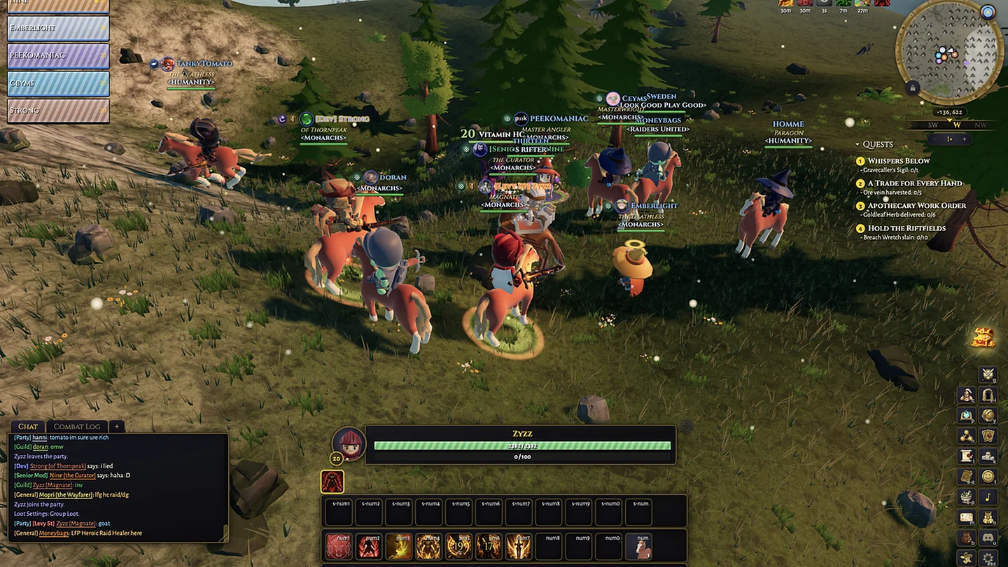 A mounted guild gathering on the road to the Riftfields in World of ClaudeCraft