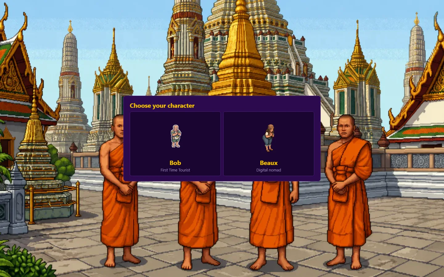 The Bob and Beaux character choice screen in Bangkok: City of Legends