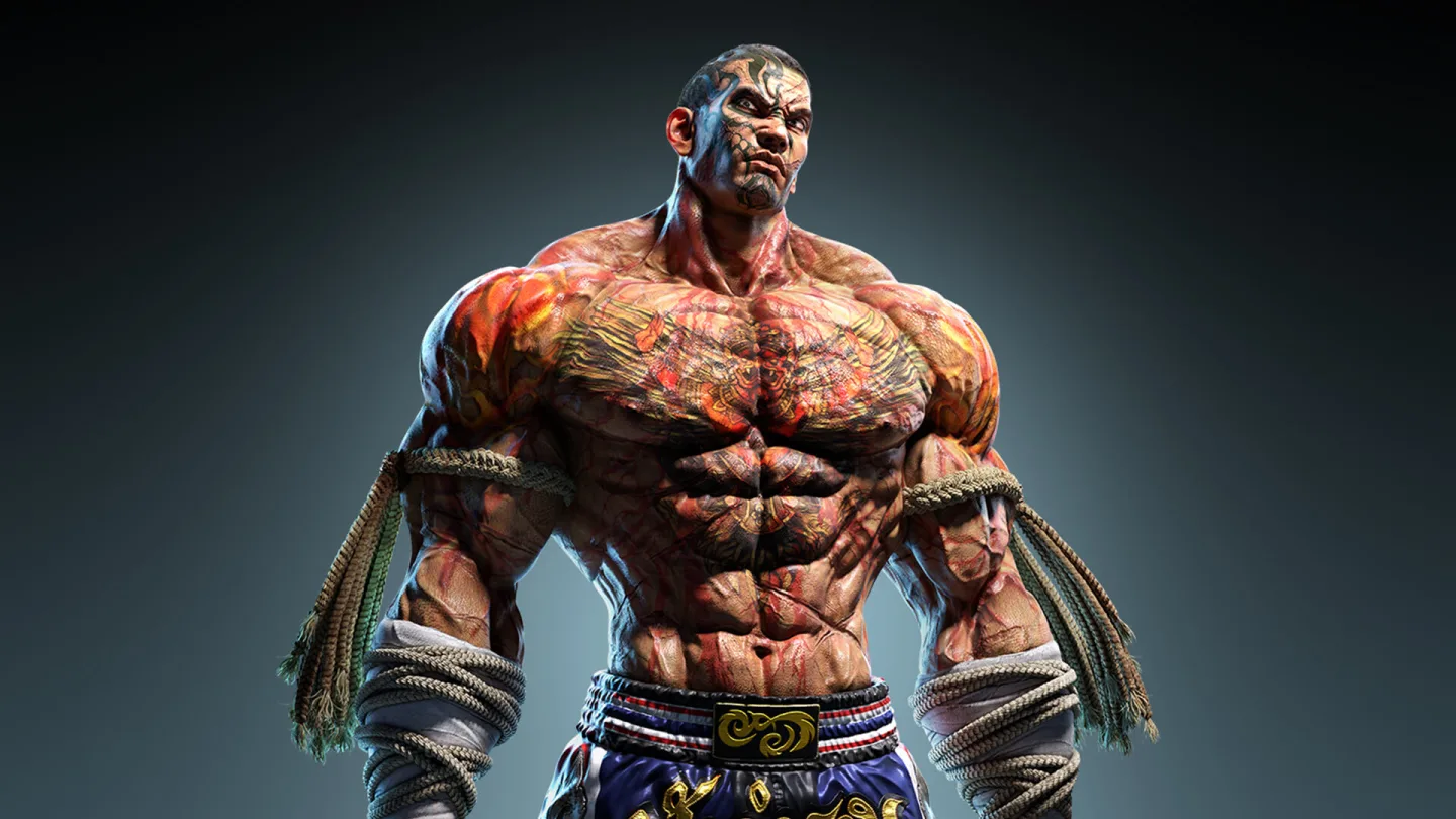 Fahkumram wearing Muay Thai shorts and traditional arm bands in Tekken 7