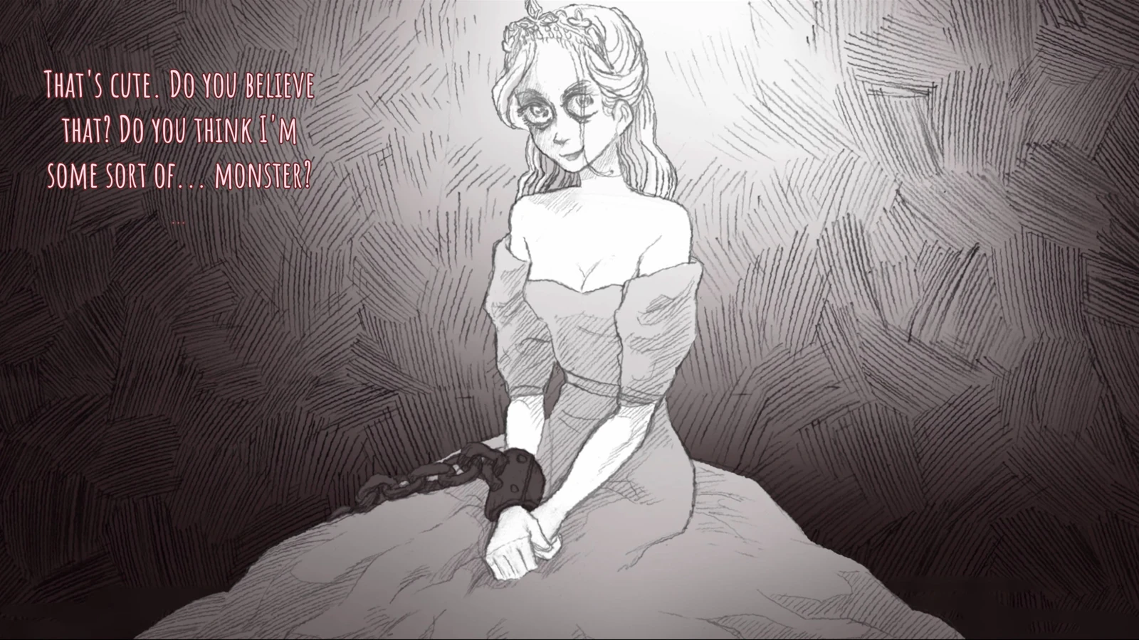 The Princess speaking to the player in Slay the Princess
