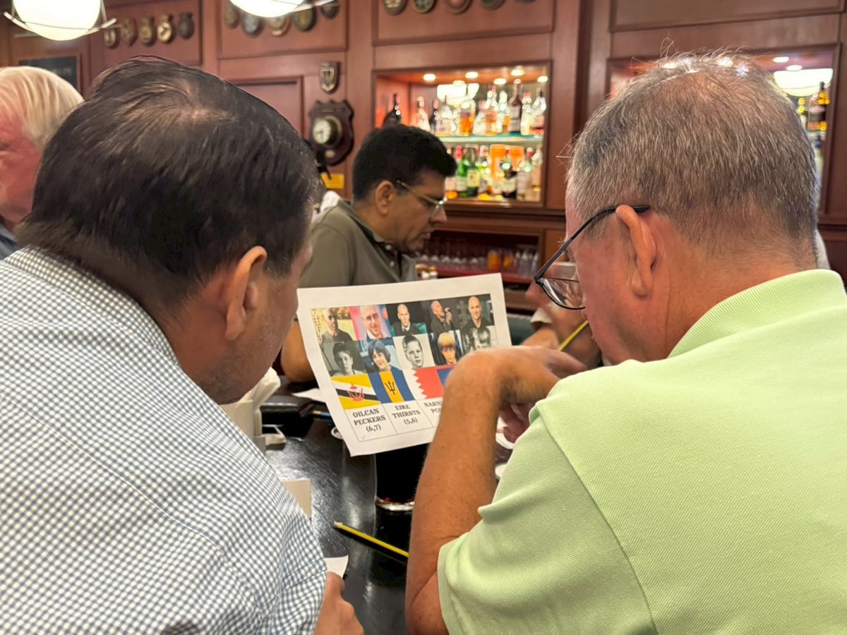 Quiz players studying a picture round at The British Club Bangkok