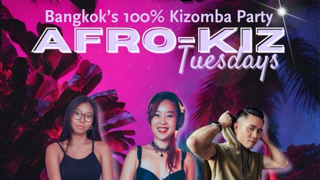 Afro-Kiz Tuesday artwork: a couple dancing kizomba in purple light