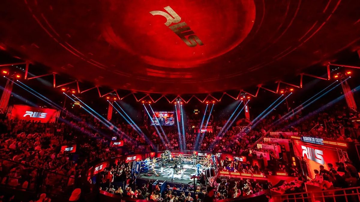 Rajadamnern Stadium’s ring under red lights
