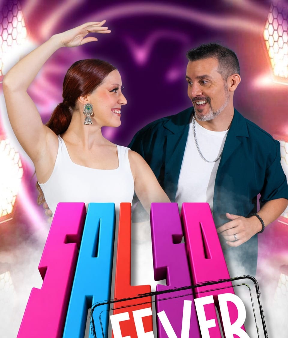 Salsa Fever artwork: a couple mid-turn with the words Salsa Fever in red
