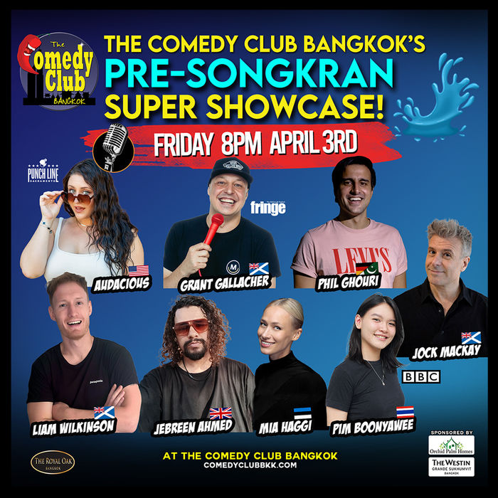 Poster for Pre-Songkran Comedy Super Showcase, Friday 3 April 2026