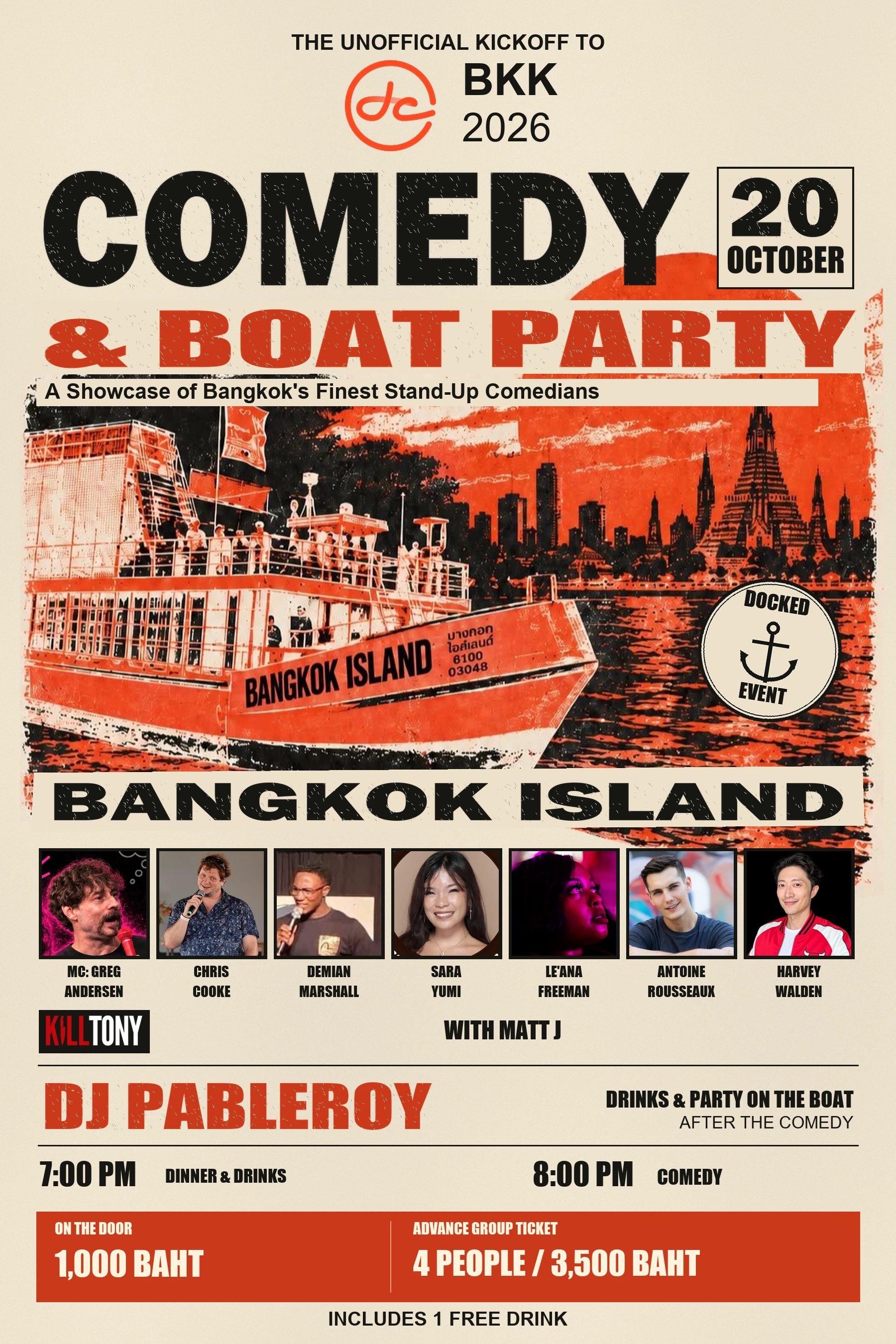 Poster for DCBKK 2026: The Unofficial Kickoff Comedy & Boat Party