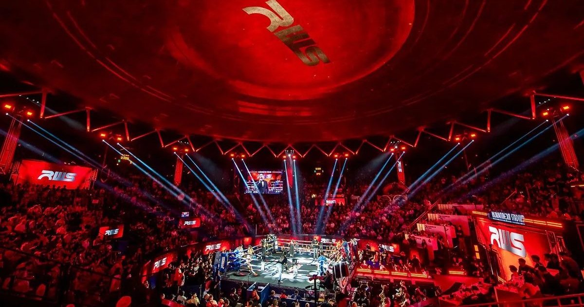 Rajadamnern Stadium’s ring under red lights